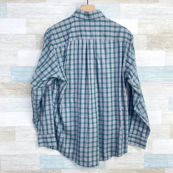 Jos A Bank Travelers Button Down Shirt Green Gray Plaid Cotton Mens Medium - Picture 3 of 5
